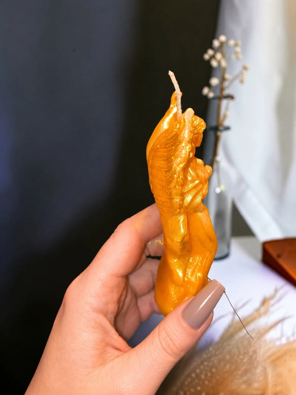 Handmade Gold Shimmer Angel Beeswax Candle | Guardian Angel Decor | Spiritual Gi